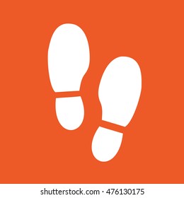 White shoe print icon vector illustration. Orange background