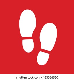 White shoe print icon vector illustration. Red background