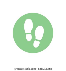 White shoe print icon vector illustration. Green circle. Green button