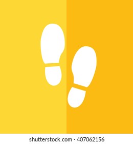 White shoe print vector illustration. Yellow background