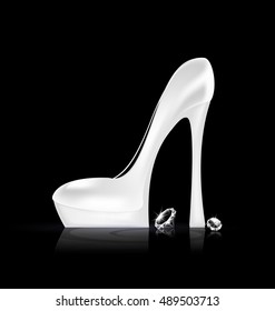 white shoe and two crystals