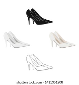 White shoes with heels for the bride. Clothes of the bride.Wedding single icon in cartoon,black style vector symbol stock illustration.