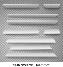 White shop shelf, transparent background. 3d vector object.