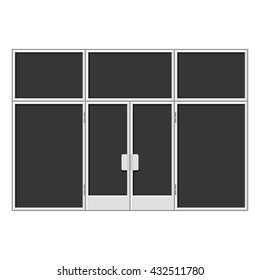 White Shopfront with Large Black Blank Windows. Vector