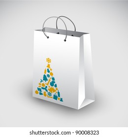 White shopping bag with christmas tree motive