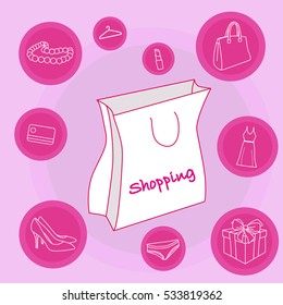 White shopping bag with different accessories