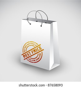 White shopping bag icon with best price stamp