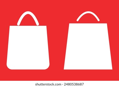 White Shopping bag icon symbol. Shopping bag icon vector, filled flat sign, solid pictogram isolated on red background. Vector illustration. Eps file 85.