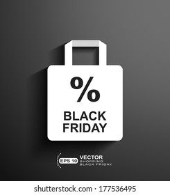 White shopping bag with long shadow effect on black background - Discount Black Friday icon