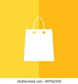 White shopping bag vector illustration. Yellow background