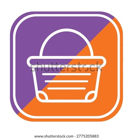A white shopping basket icon on a purple and orange background, symbolizing online shopping and e-commerce concepts