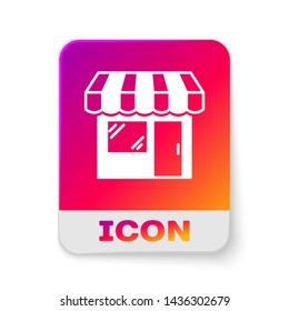 White Shopping building or market store icon isolated on white background. Shop construction. Rectangle color button. Vector Illustration