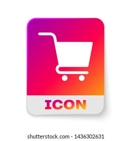White Shopping cart icon isolated on white background. Online buying concept. Delivery service sign. Supermarket basket symbol. Rectangle color button. Vector Illustration