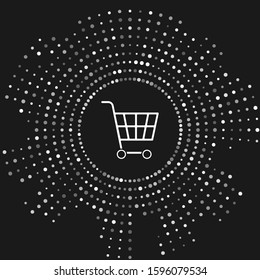 White Shopping cart icon isolated on grey background. Online buying concept. Delivery service sign. Supermarket basket symbol. Abstract circle random dots. Vector Illustration