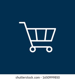 White Shopping Cart Icon isolated on blue background. Vector illustration usable for web and mobile apps. Shopping Trolley Icon Vector.