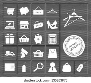 white shopping and electronic commerce web icons set on dark background