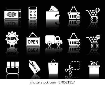 white shopping icons set