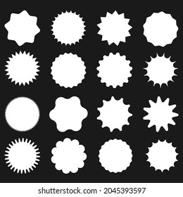 White shopping labels collection. Sale or discount sticker. Special offer price tag. Supermarket promotional badge. Vector sunburst icon.