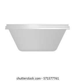 White Short Food Plastic Tub Bucket Container For Dessert, Yogurt, Ice Cream, Sour Cream Or Snack. Mock Up Template Ready For Your Design. Product Packing Vector EPS10