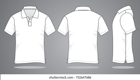 White short sleeve polo shirt vector for template.Front, back and side views.