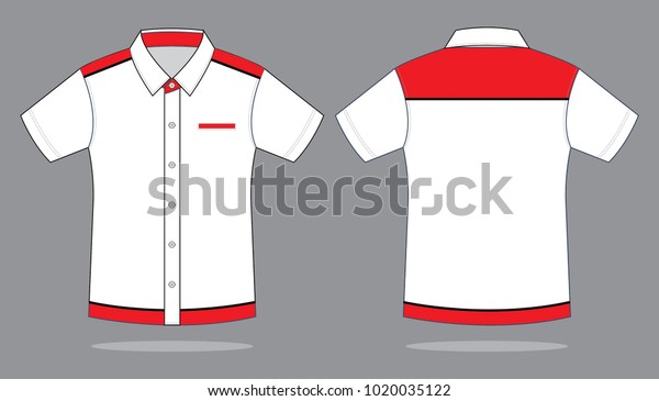 White Short Sleeve Technician Shirt and\
One Pocket Design Vector.\
Front and Back\
View.