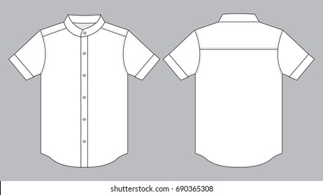 White Short Sleeves Chef Coat Jacket Template Vector On Gray Background.Front And Back View.