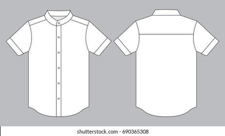 White Short Sleeves Dress Uniform Shirt Template on Gray Background. Front and Back Views, Vector File.