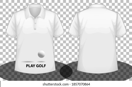 White Short Sleeves Polo Shirt With Play Golf Logo Front And Back Side Illustration