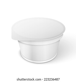 White Short And Stout Tub Food Plastic Container For Dessert, Yogurt, Ice Cream, Sour Sream Or Snack. 