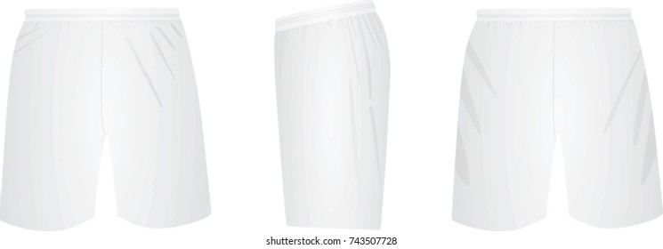 White shorts, front, back and side view, vector illustration