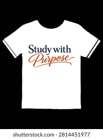 A white shortsleeved tshirt is displayed with the text Study with Purpose printed on the chest