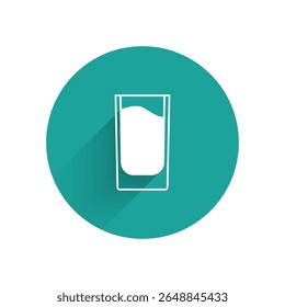 White Shot glass icon isolated with long shadow. Green circle button. Vector