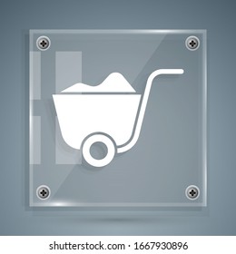 White Shovel icon isolated on grey background. Gardening tool. Tool for horticulture, agriculture, farming. Square glass panels. Vector Illustration
