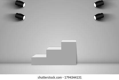 white showcase and spotlight in the studio room