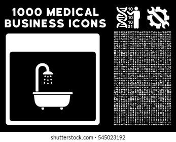 White Shower Bath Calendar Page vector icon with 1000 medical business pictograms. Set style is flat symbols, white color, black background.
