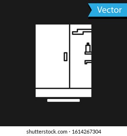 White Shower cabin icon isolated on black background.  Vector Illustration