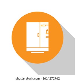 White Shower cabin icon isolated on white background. Orange circle button. Vector Illustration