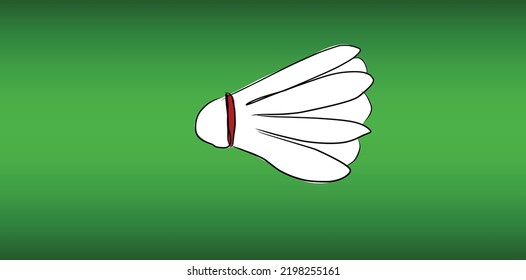 White shuttlecock with red list in gradien green background badminton tools doodle