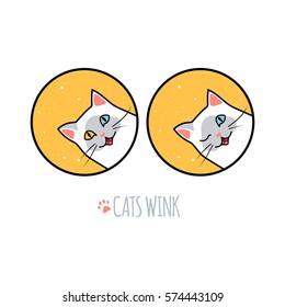 White Siamese Cat Wink and Smile. Vector Animal Illustration. Smiling and Winking Kind Kitty. Logo Concept for Kitten Food, Animal Shelters or Vet Clinics