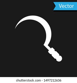 White Sickle icon isolated on black background. Reaping hook sign.  Vector Illustration