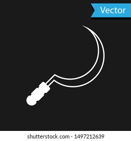 White Sickle icon isolated on black background. Reaping hook sign.  Vector Illustration