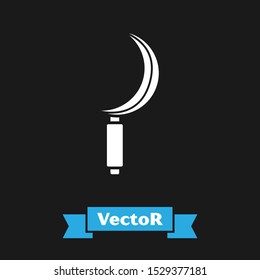 White Sickle icon isolated on black background. Reaping hook sign.  Vector Illustration