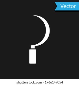 White Sickle icon isolated on black background. Reaping hook sign. Vector