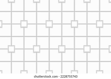 White sidewalk square tile seamless pattern. Stone or ceramic brick wall texture. Kitchen backsplash, shower or bathroom floor background. Outdoor or indoor mosaic layout. Vector flat illustration