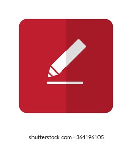 White Sign Here flat icon on red rounded square on white