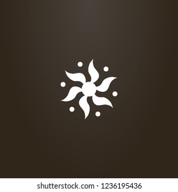white sign on a black background. abstract vector flat art sign of flower sun with dots