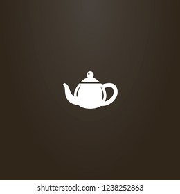 white sign on a black background. vector outline sign of flat art teapot with handle