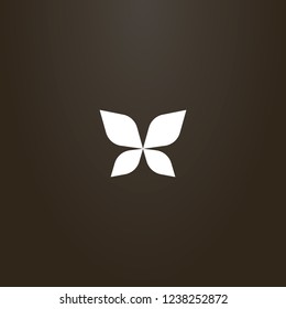 white sign on a black background. vector outline sign of abstract flat art butterfly wings