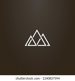 white sign on a black background. vector geometric sign of triangular abstract peaks of three mountains