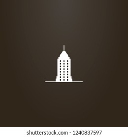 white sign on a black background. vector flat art sign of skyscraper with a spire